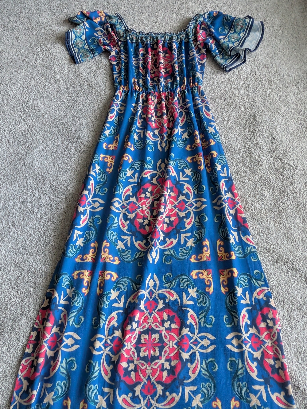 🌼B2G1🌼 Flying Tomato Blue Floral-Print Off-Shoulder Maxi Dress